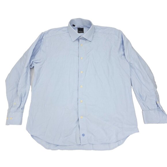 David Donahue Button Dress Shirt Mens 16.5 34/35 Blue Long Sleeve Solid Cotton - Picture 1 of 8